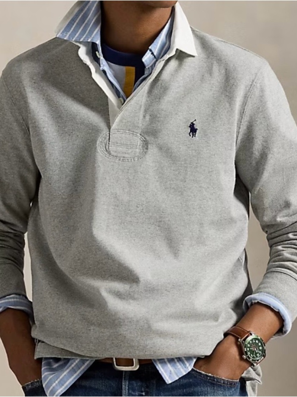 Polo by Ralph Lauren Light Gray Long-Sleeve Rugby Shirt Sz. XXL